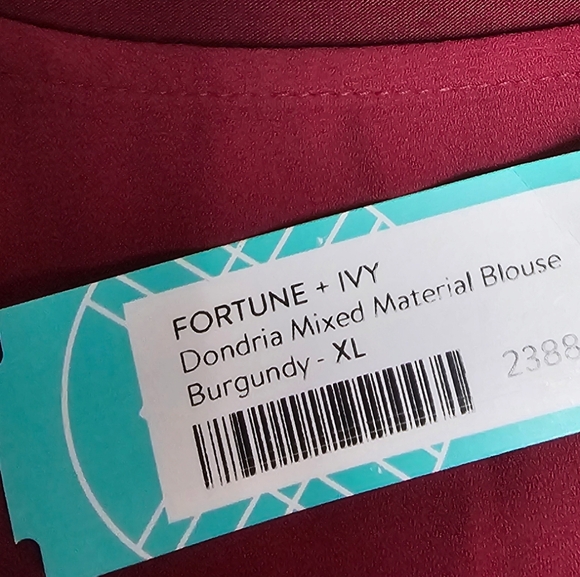 NWT Fortune+Ivy Burgundy Dondria Mixed Material Blouse Size XL - Picture 8 of 8
